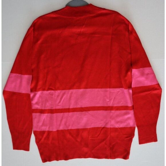 Madeleine Thompson Women's Sz M Red & Pink Striped Del Ray Cardigan Sweater - Picture 7 of 7